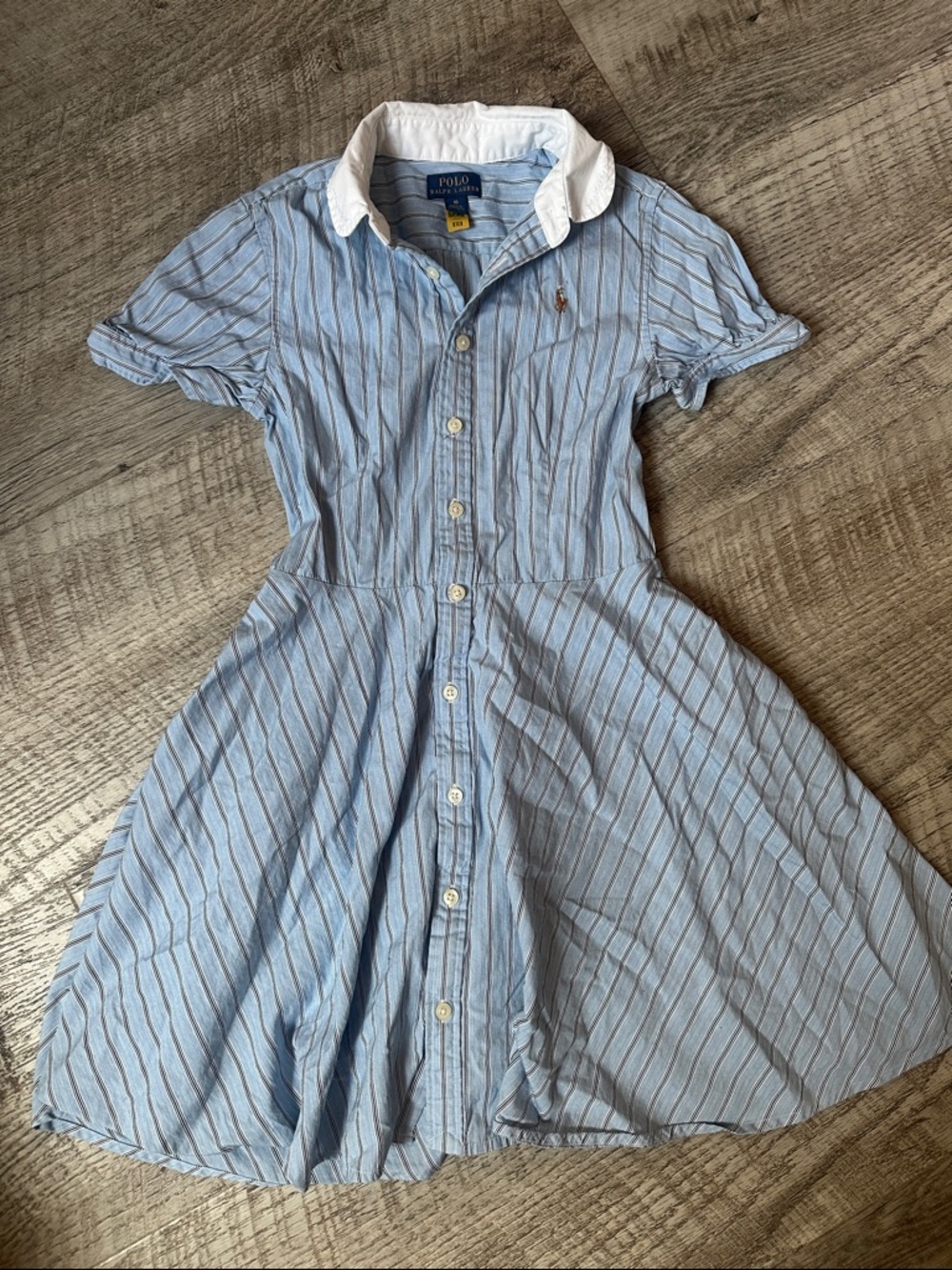 Polo by Ralph Lauren Light Blue and White Striped Cotton Shirt Dress